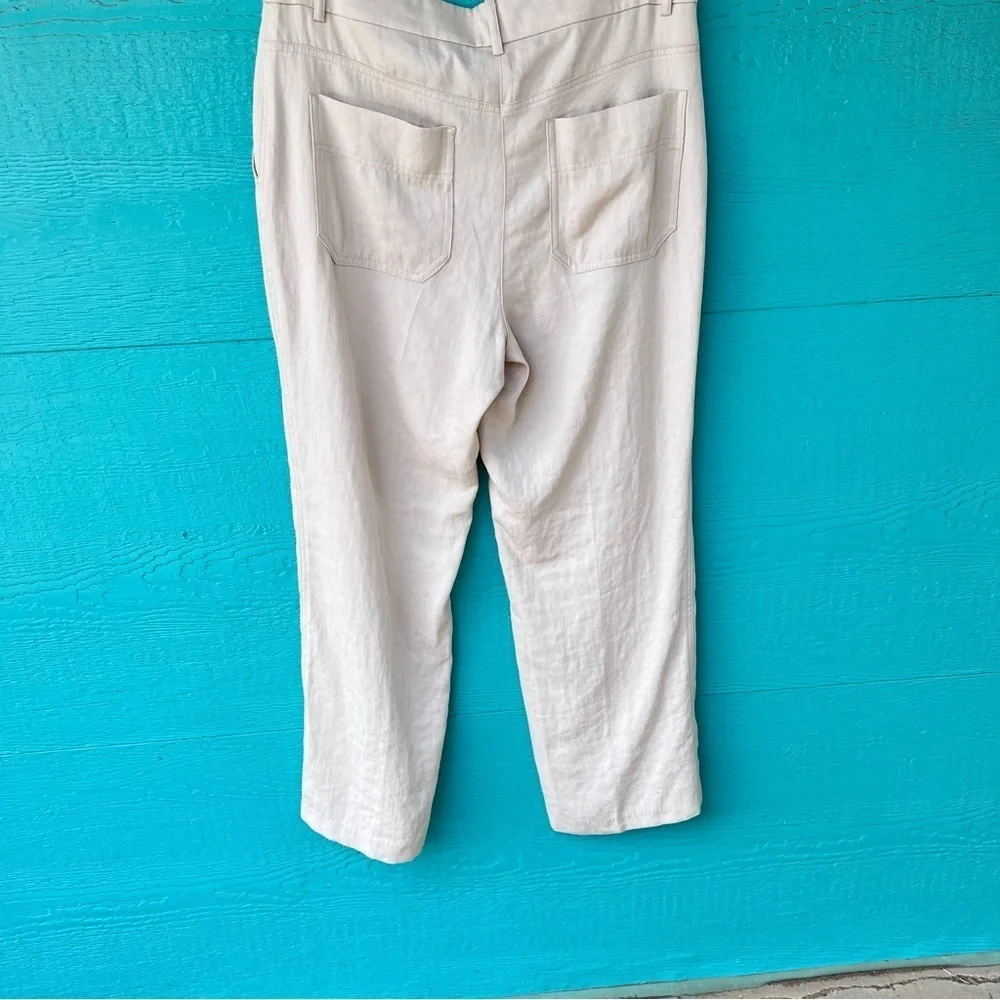 H&M Chino Pants Solid Natural Khaki High Rise Zip Fly Wide Leg NEW SIZE 14